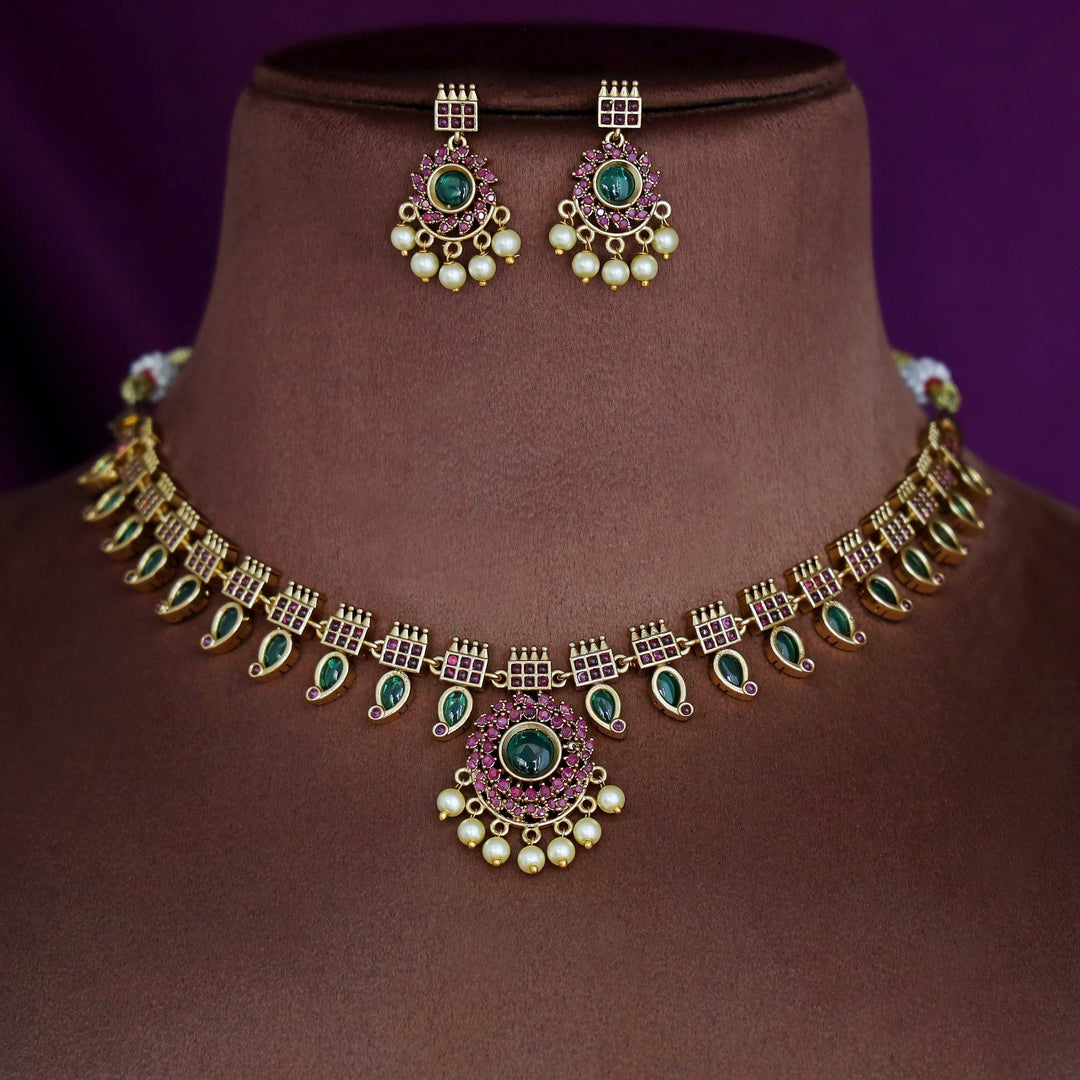Premium Anuradha Palakka Short Neckpiece With Earring