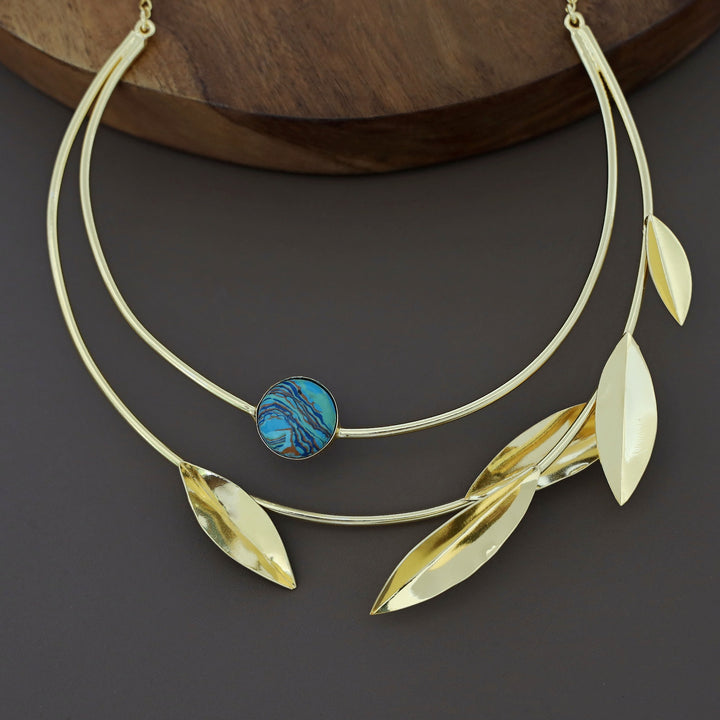 Elora Golden Two Layer Leafy Neck Cuff