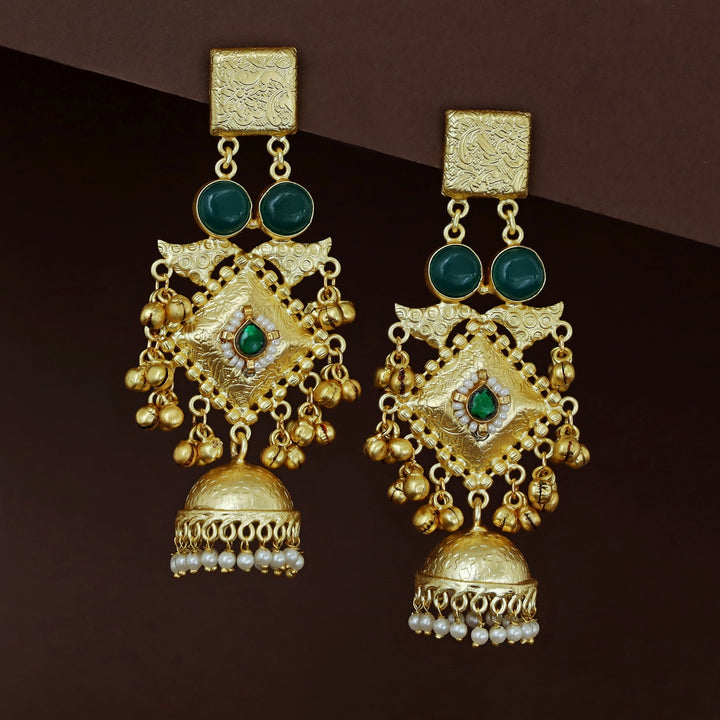 Akshara Golden Ghungroo Kashmiri Long Jhumka