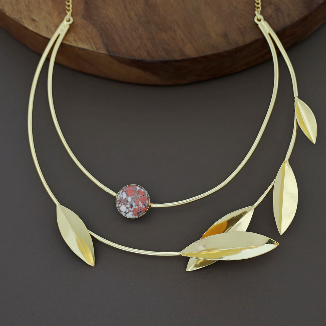 Elora Golden Two Layer Leafy Neck Cuff