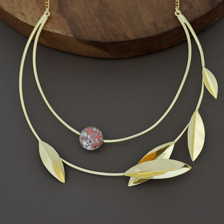 Elora Golden Two Layer Leafy Neck Cuff