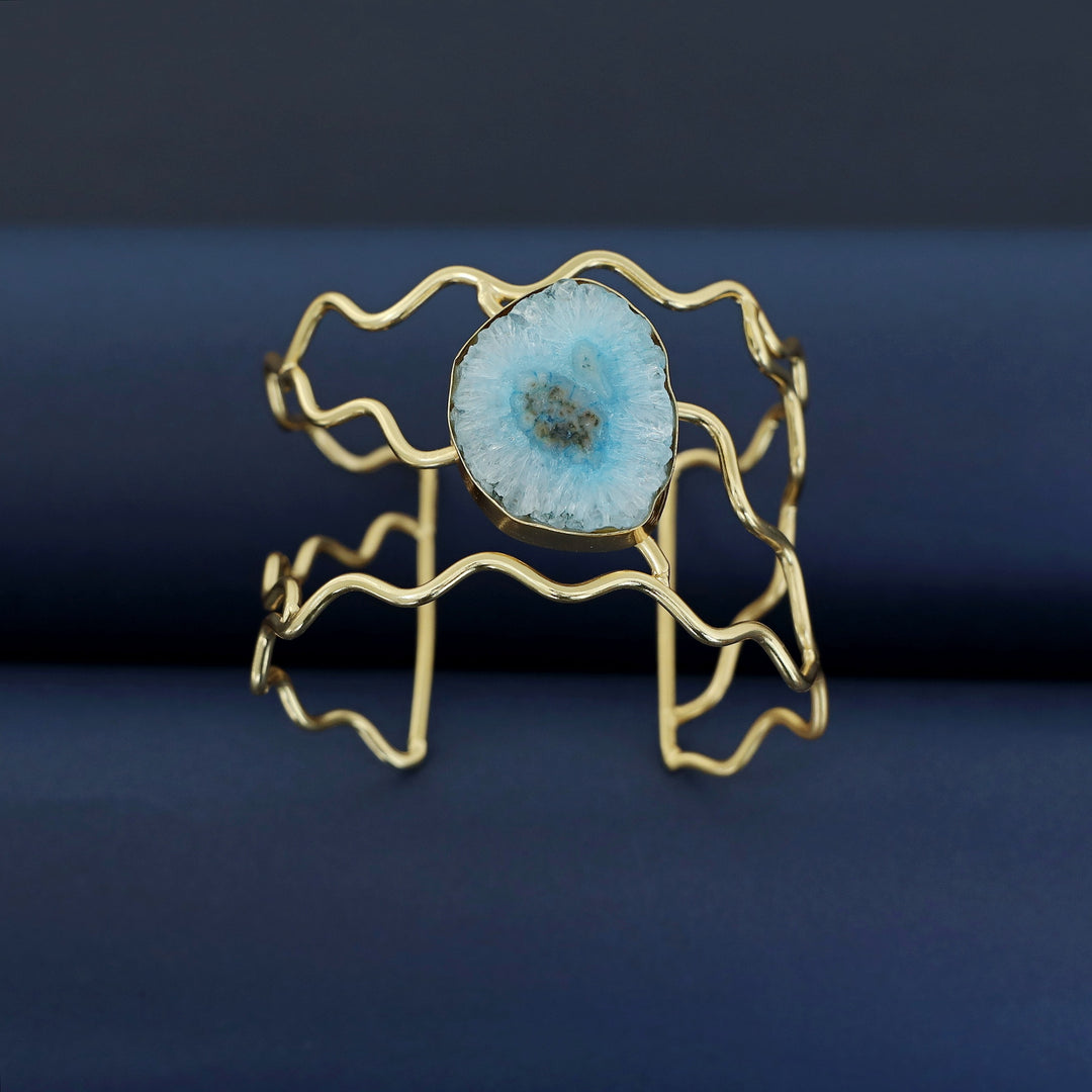 Golden Wavy Agate Stone Bangle