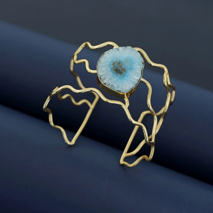 Golden Wavy Agate Stone Bangle