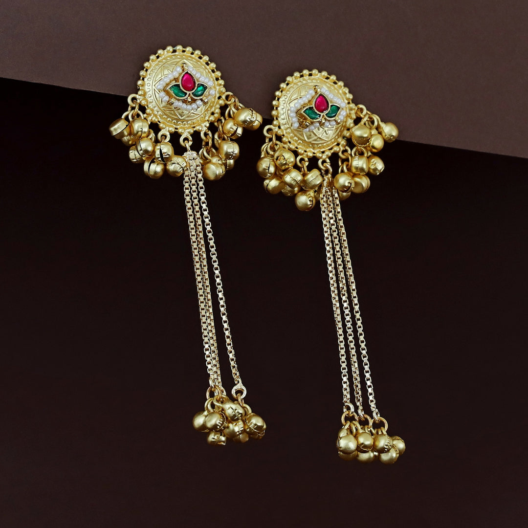 Shakshi Golden Hanging Ghungroo Kashmiri Jadau Kundan Earring