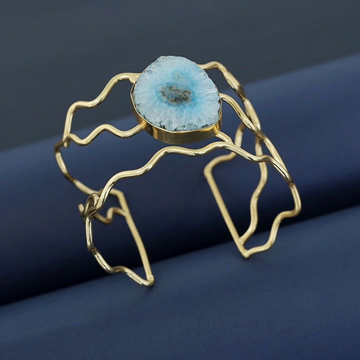 Golden Wavy Agate Stone Bangle