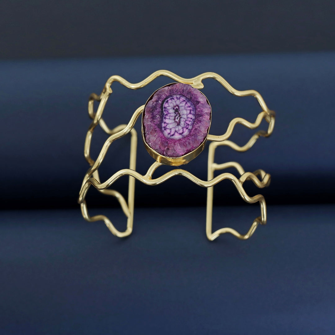 Golden Wavy Agate Stone Bangle