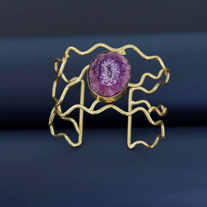 Golden Wavy Agate Stone Bangle