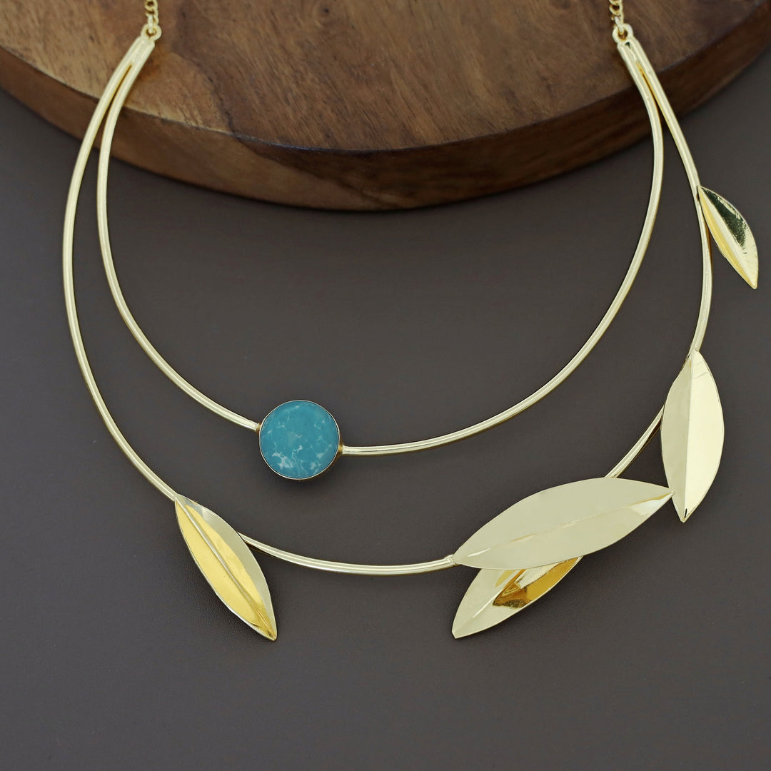 Elora Golden Two Layer Leafy Neck Cuff