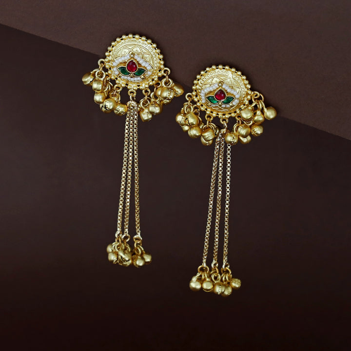 Shakshi Golden Hanging Ghungroo Kashmiri Jadau Kundan Earring