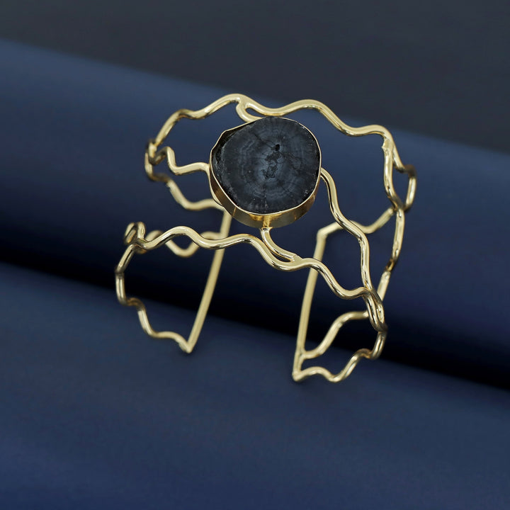 Golden Wavy Agate Stone Bangle