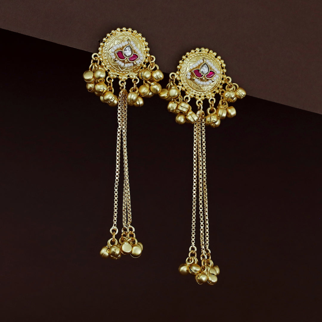 Shakshi Golden Hanging Ghungroo Kashmiri Jadau Kundan Earring