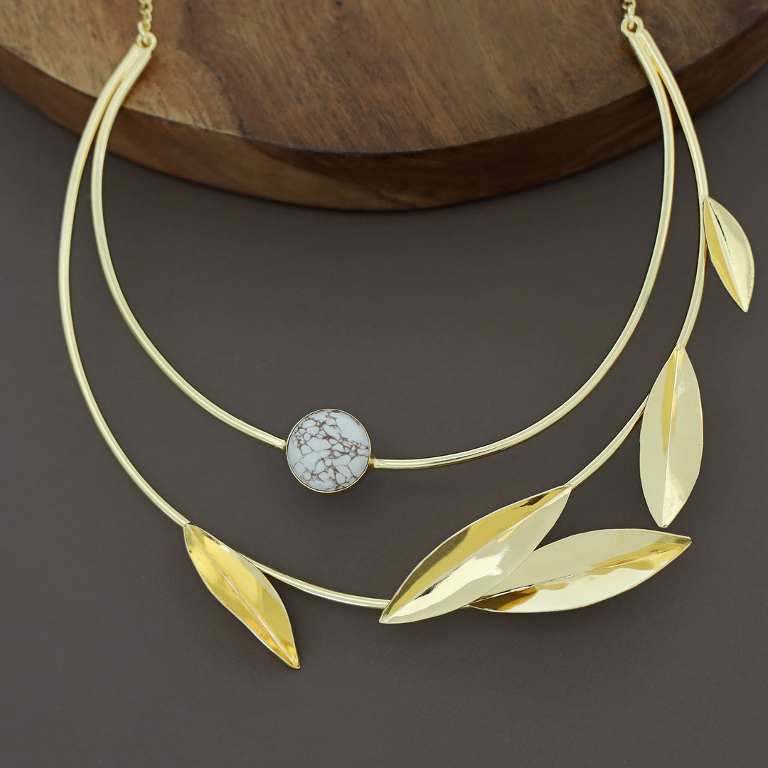 Elora Golden Two Layer Leafy Neck Cuff