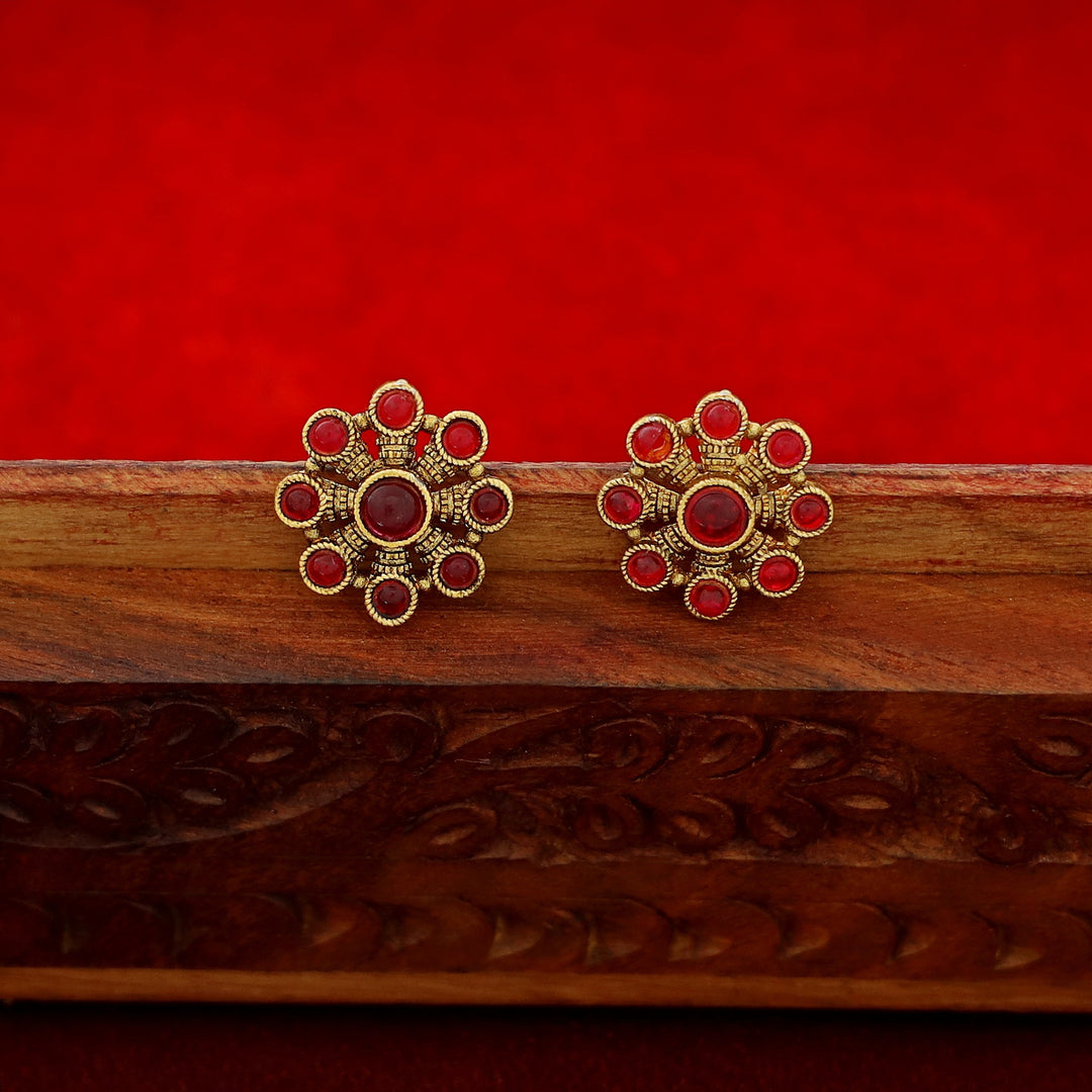 Hridya 5 Floral Golden Ball Choker With Earring