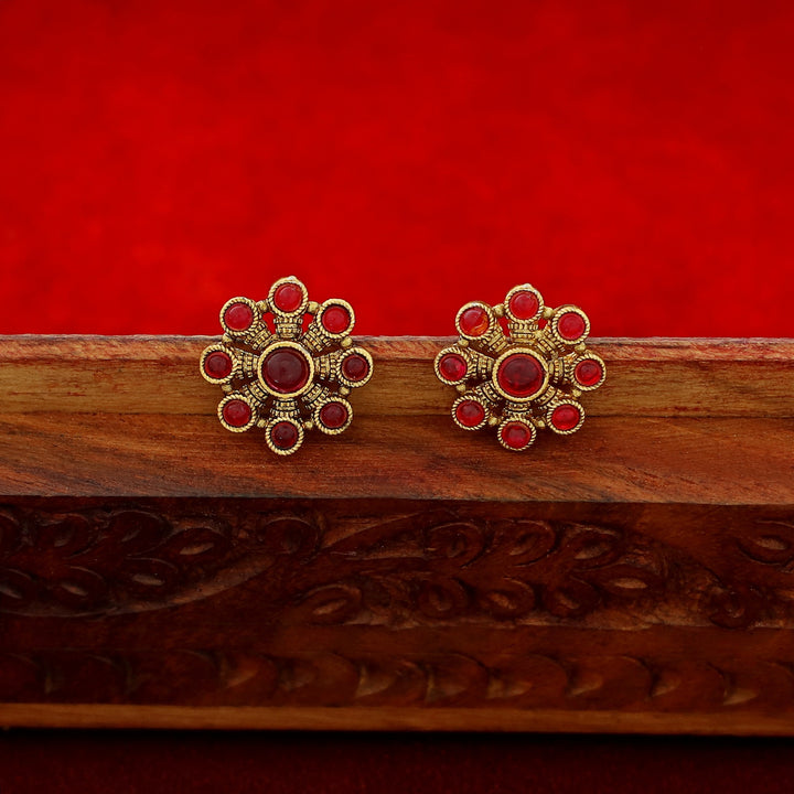 Hridya 5 Floral Golden Ball Choker With Earring