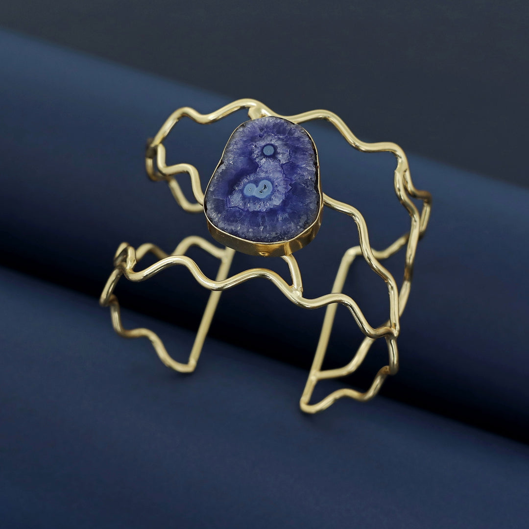 Golden Wavy Agate Stone Bangle