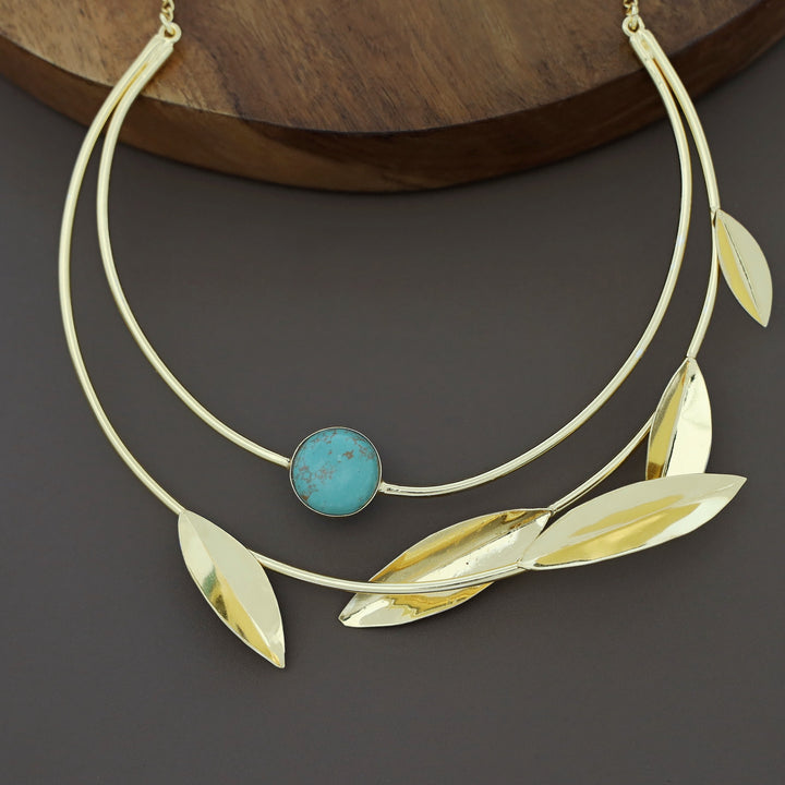 Elora Golden Two Layer Leafy Neck Cuff