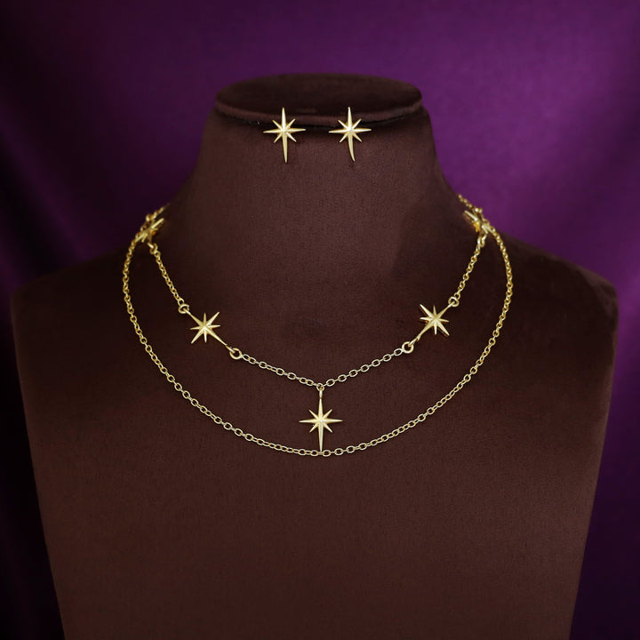 Azel Golden 2 Layer Star Neckpiece With Stud