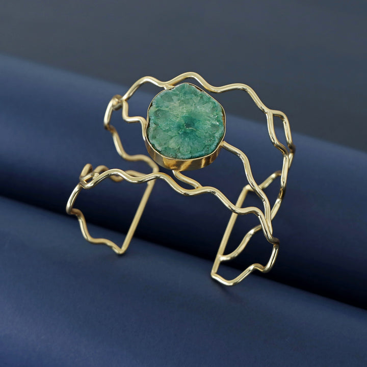 Golden Wavy Agate Stone Bangle