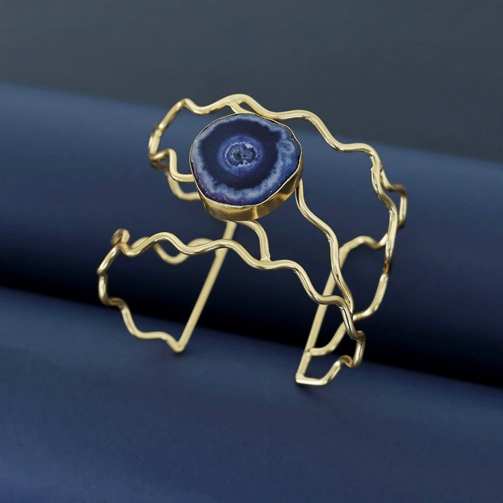Golden Wavy Agate Stone Bangle