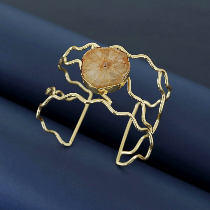 Golden Wavy Agate Stone Bangle