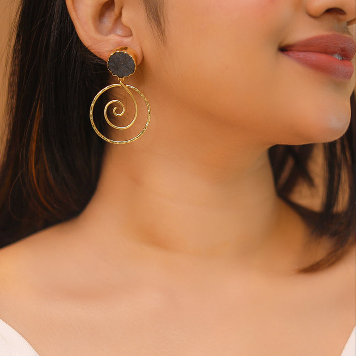 Golden Raw Stone Spiral Earring