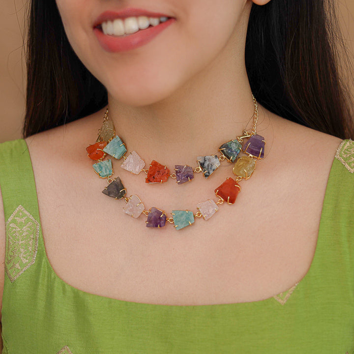 Arina Golden Raw Stone 2 Layer Neckpiece