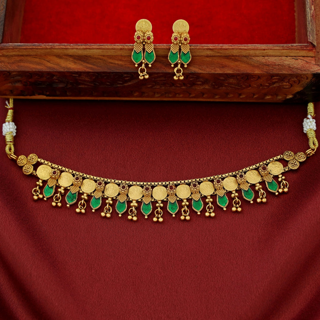 Bhamini Enamel Golden Ball Kashi Choker With Earring