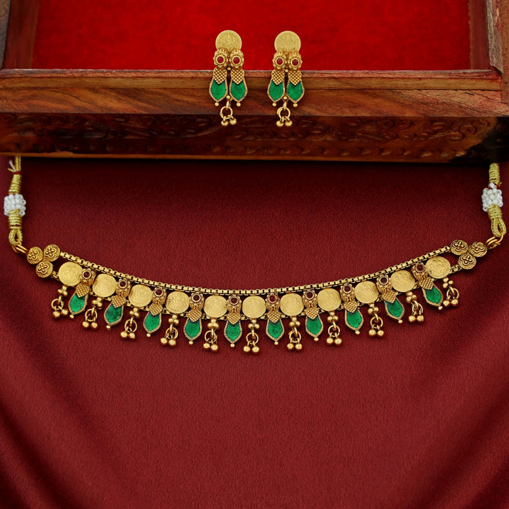 Bhamini Enamel Golden Ball Kashi Choker With Earring
