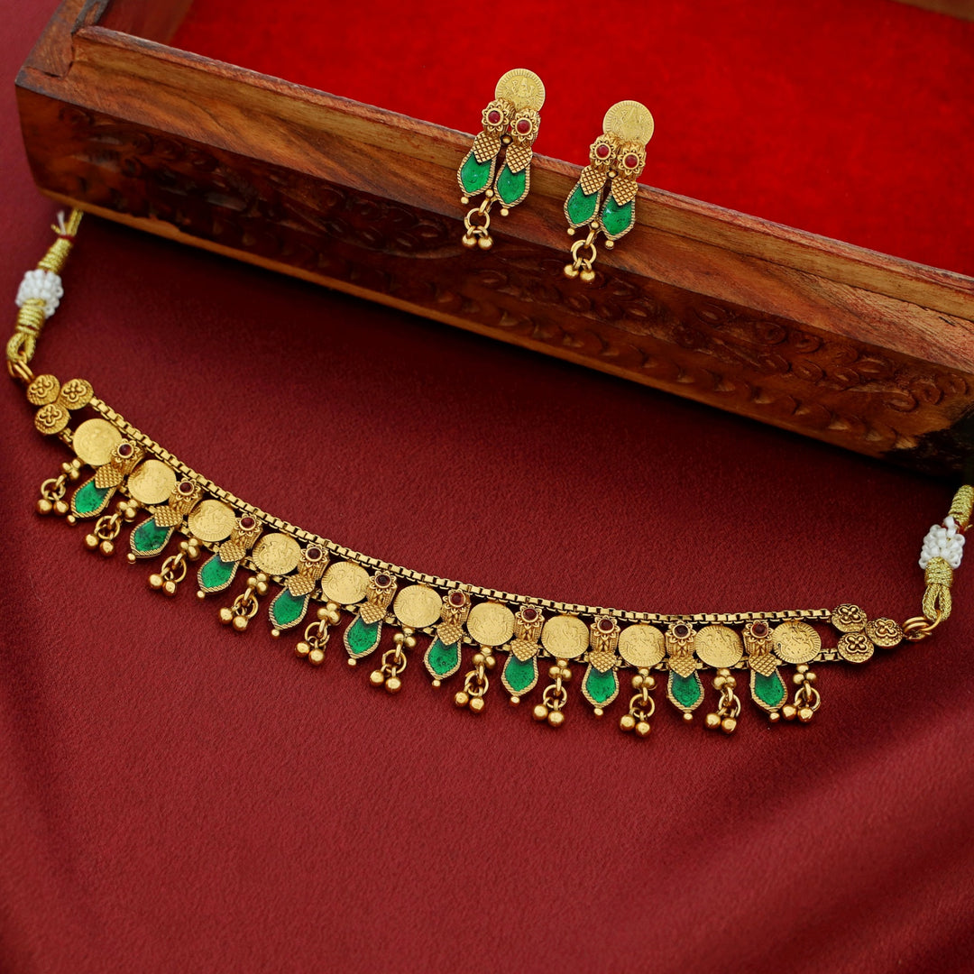 Bhamini Enamel Golden Ball Kashi Choker With Earring