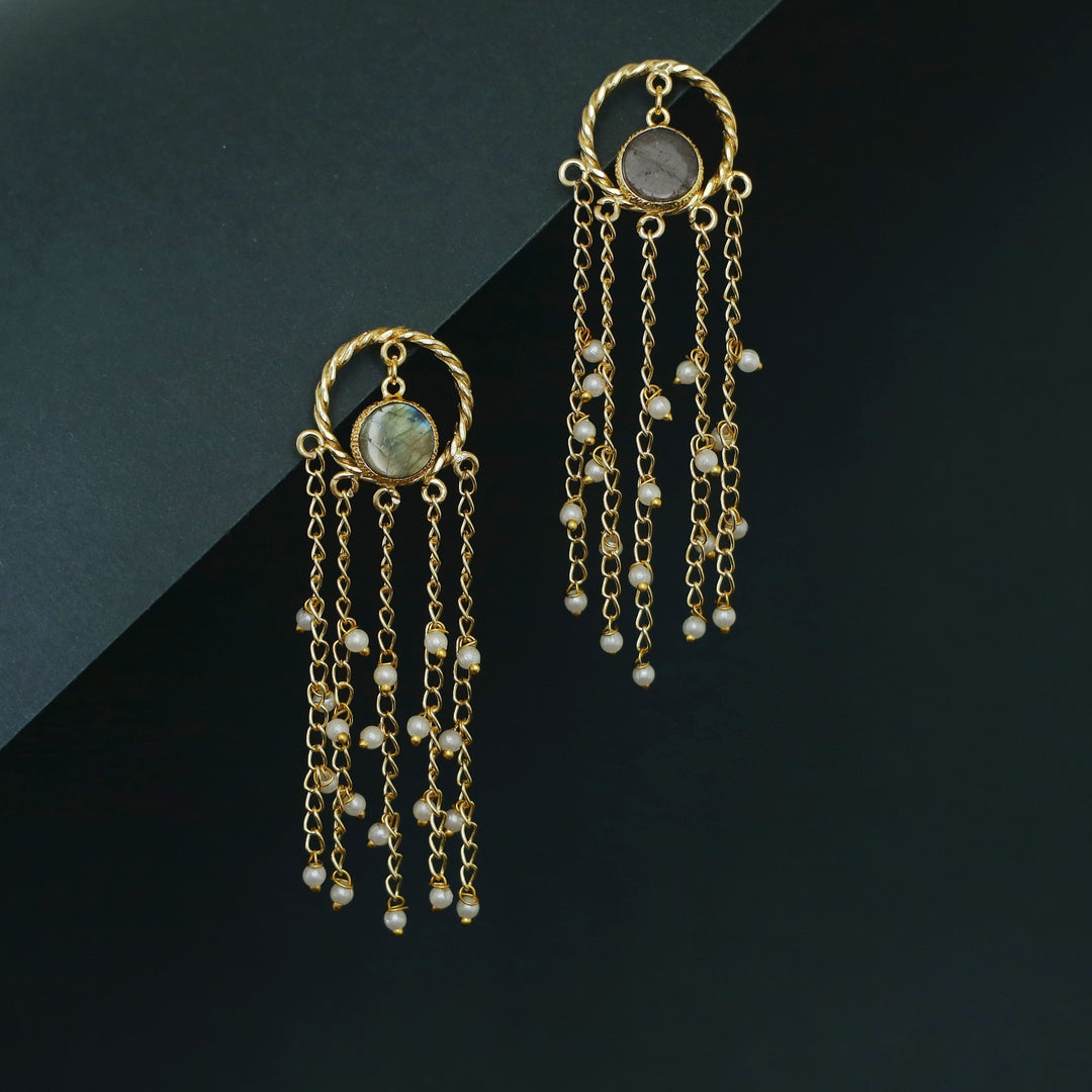 Aveline Golden Twisted Circle Tassel Pearl Earring