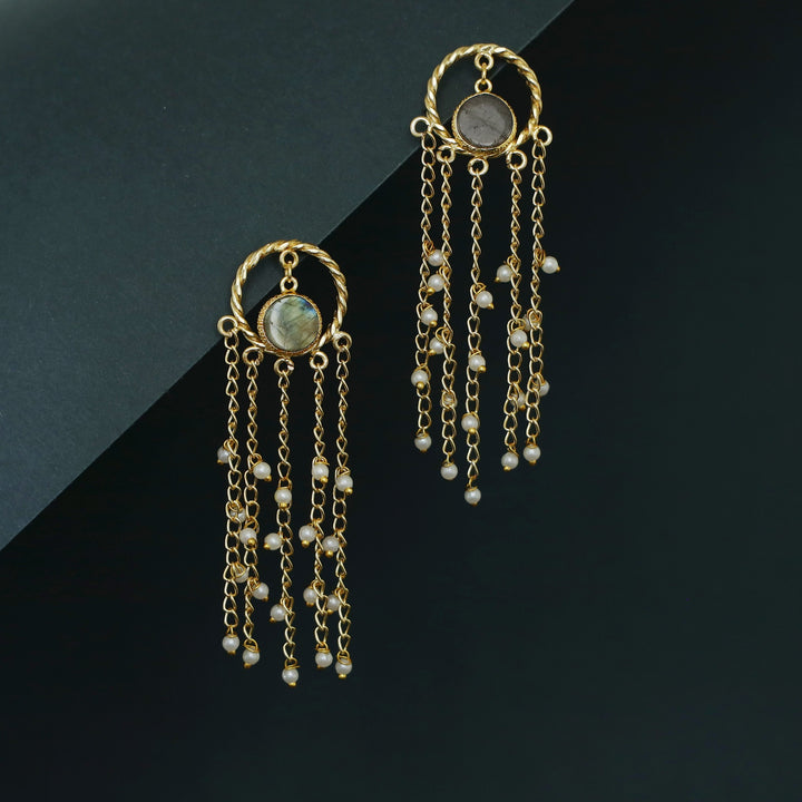 Aveline Golden Twisted Circle Tassel Pearl Earring