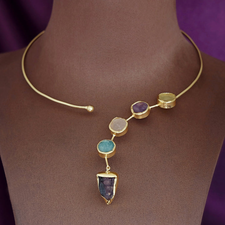 Alysa Multicolour Raw Stone Neck Cuff