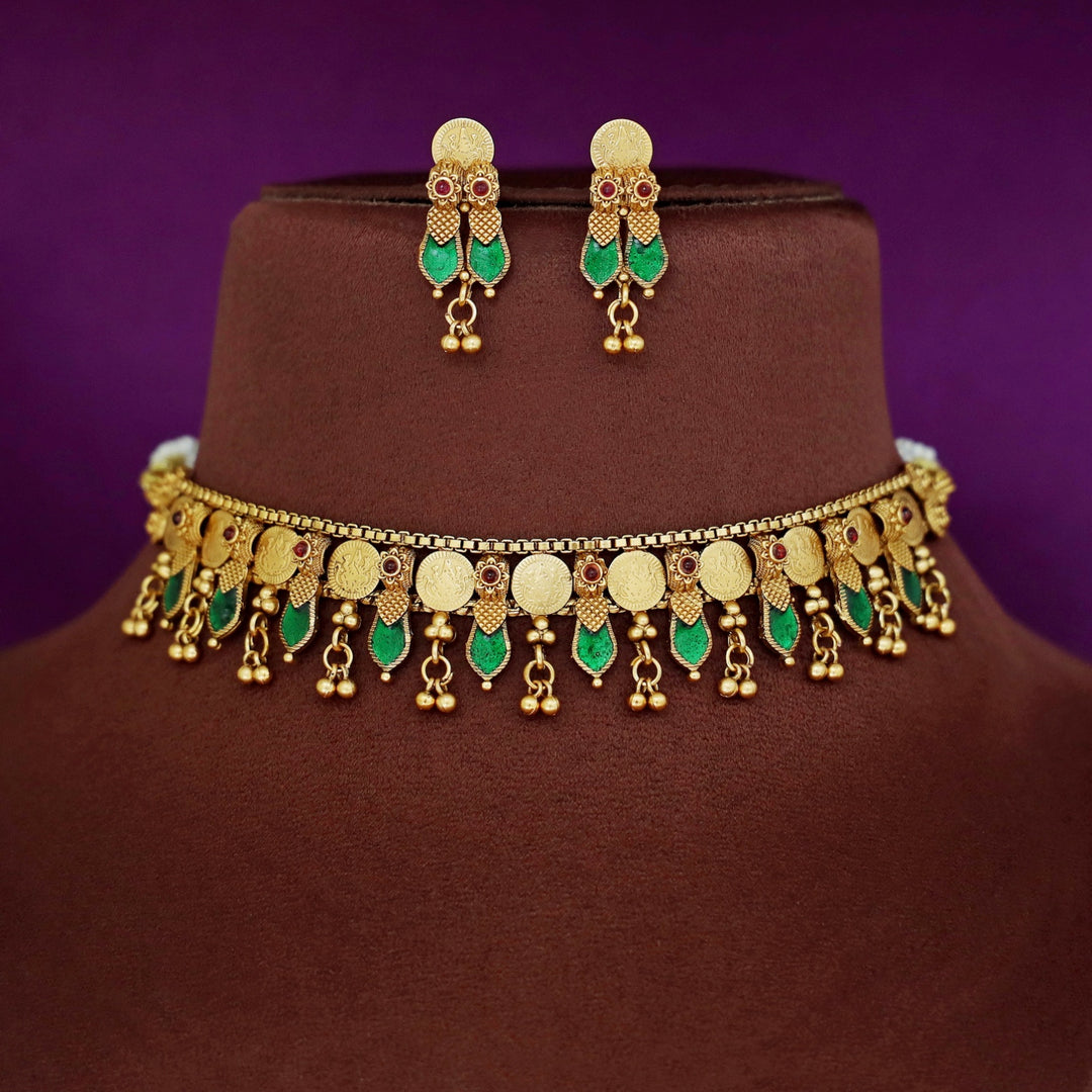 Bhamini Enamel Golden Ball Kashi Choker With Earring