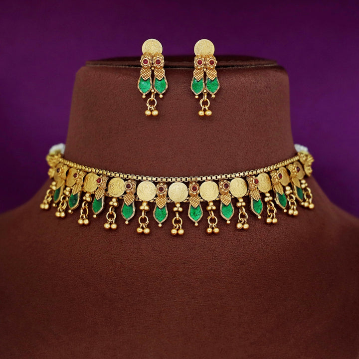 Bhamini Enamel Golden Ball Kashi Choker With Earring