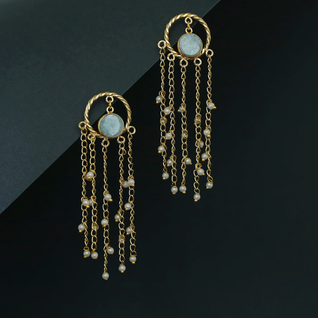 Aveline Golden Twisted Circle Tassel Pearl Earring