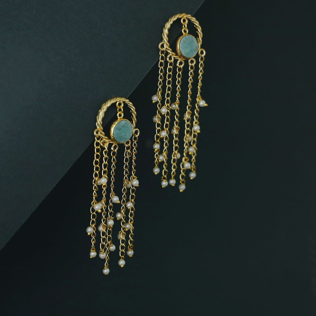 Aveline Golden Twisted Circle Tassel Pearl Earring