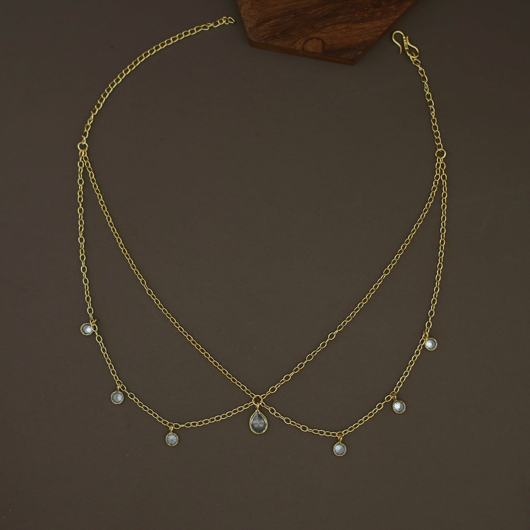 Golden Chainy Layered Drop Circle Glossy Stone Neckpiece