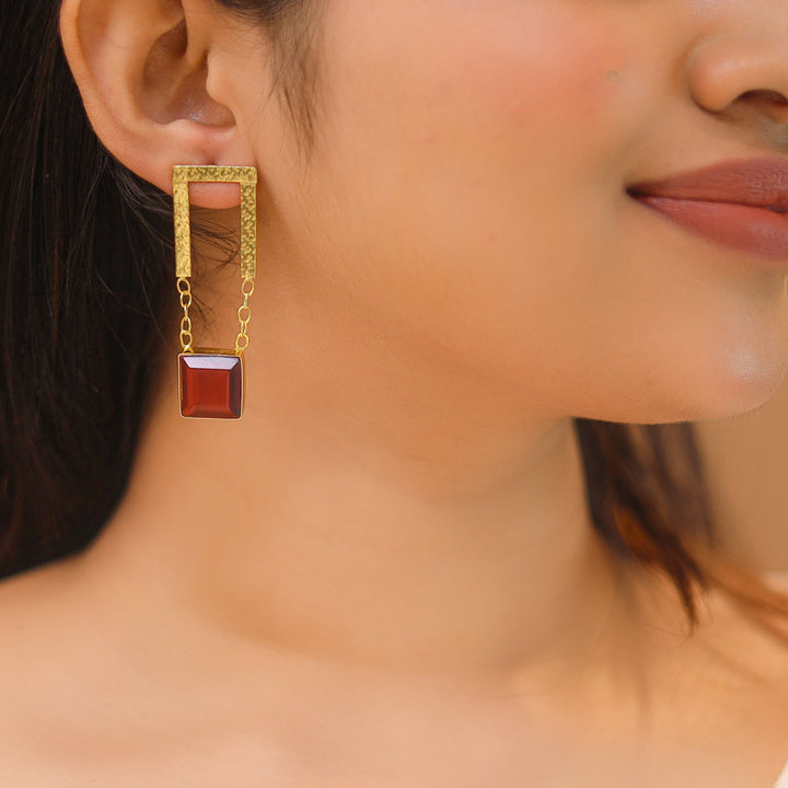 Textured Open Rectangle Glossy Square Earring