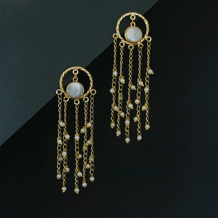 Aveline Golden Twisted Circle Tassel Pearl Earring