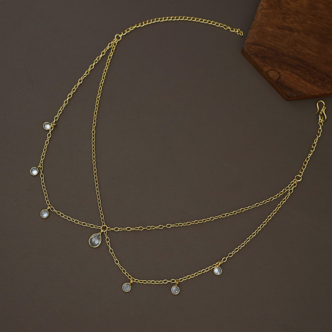 Golden Chainy Layered Drop Circle Glossy Stone Neckpiece