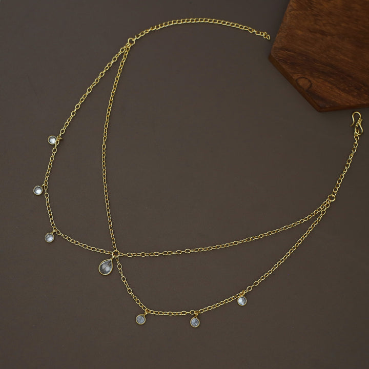 Golden Chainy Layered Drop Circle Glossy Stone Neckpiece