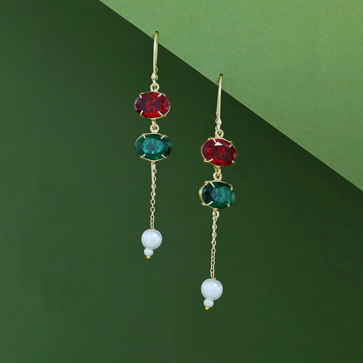 Emryn Glossy Dual Oval Pearl Needle And Thread Earring
