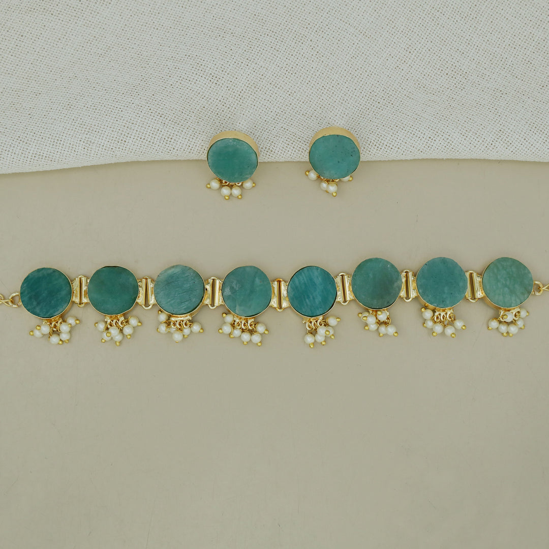 Alessandra Raw Stone Pearl Choker With Stud