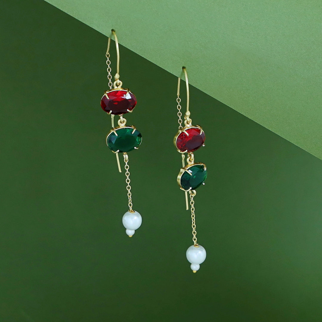 Emryn Glossy Dual Oval Pearl Needle And Thread Earring