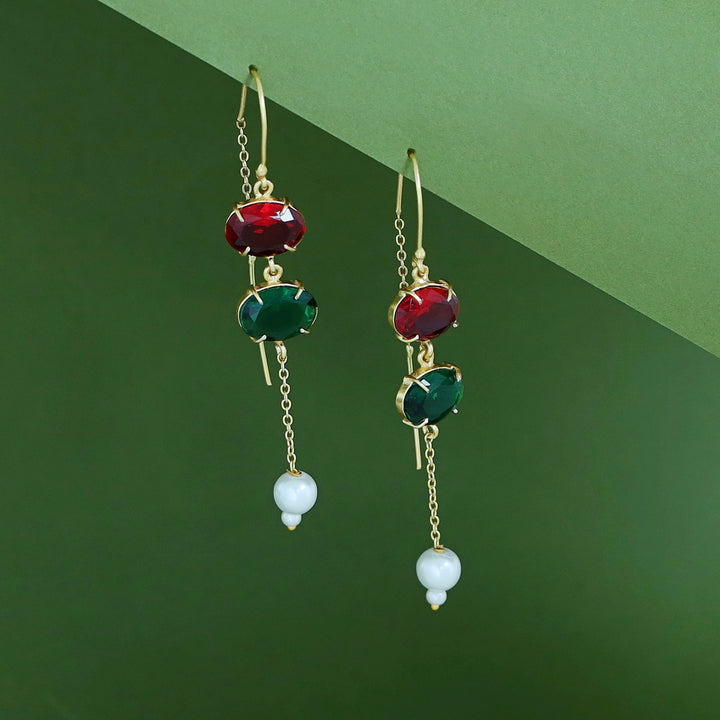 Emryn Glossy Dual Oval Pearl Needle And Thread Earring