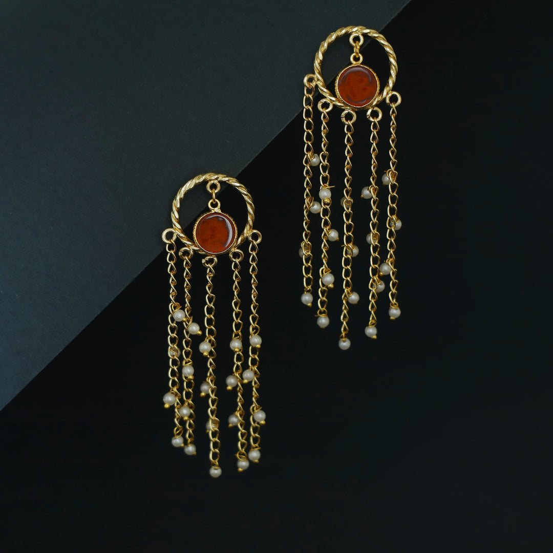 Aveline Golden Twisted Circle Tassel Pearl Earring