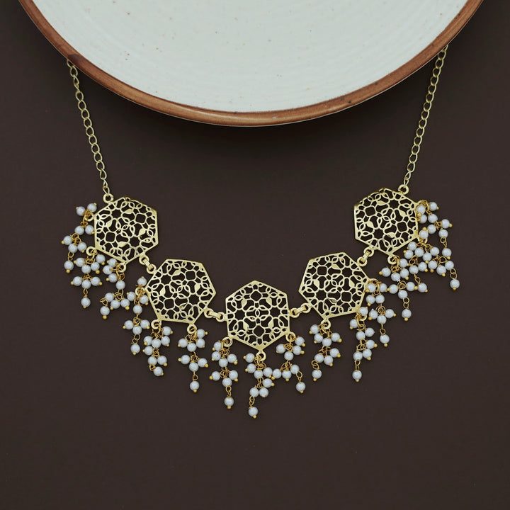 Hilda Hexagon Cluster Pearl Choker / Short Neckpiece