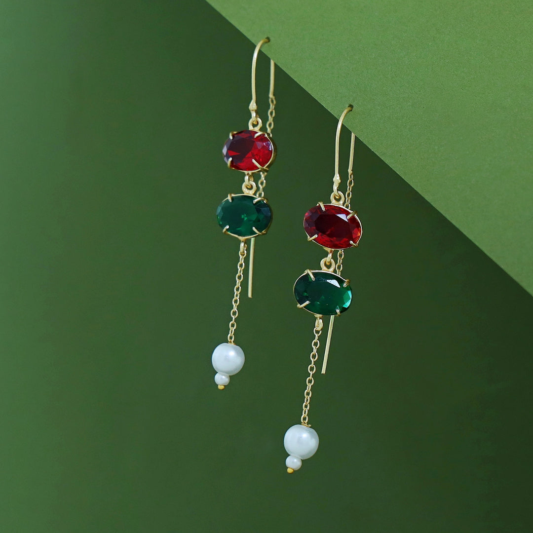 Emryn Glossy Dual Oval Pearl Needle And Thread Earring