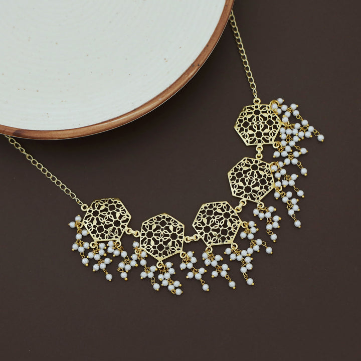 Hilda Hexagon Cluster Pearl Choker / Short Neckpiece