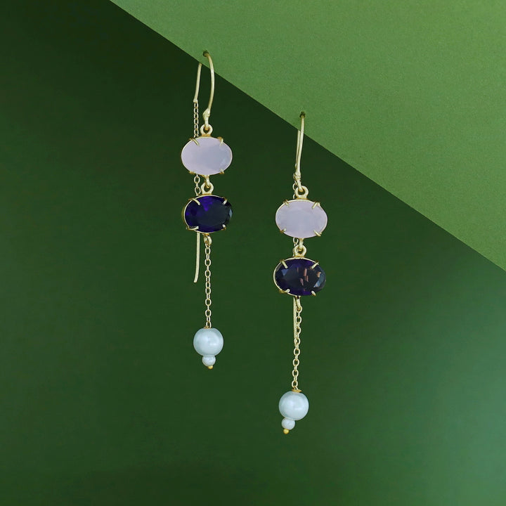 Emryn Glossy Dual Oval Pearl Needle And Thread Earring